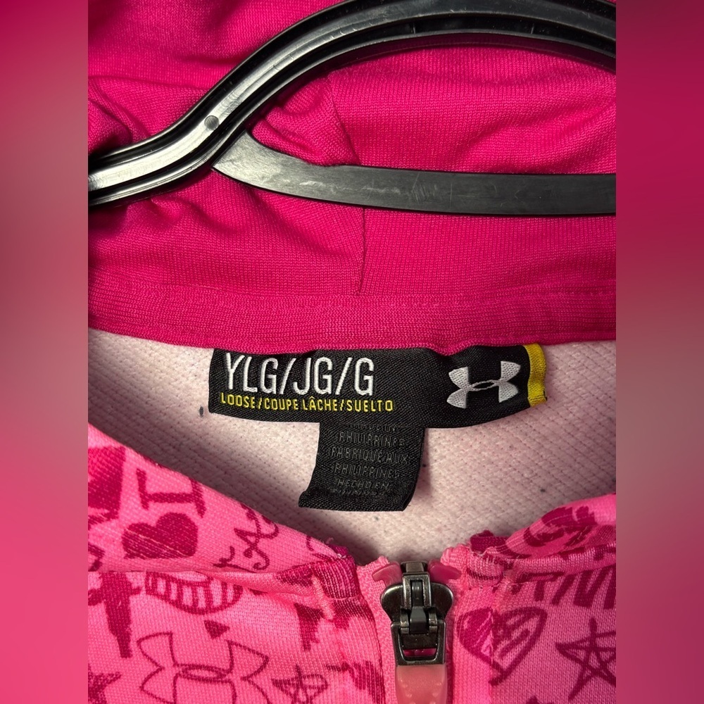 Under Armour Hot Pink zip up sweater jacket girls youth size large in EUC - Picture 2 of 3